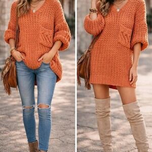 Rust large knit sweater with pockets #knitwear #autumnvibes #cozy #bigknit